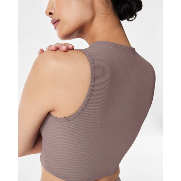 Spanx Contour Rib Mock Neck Crop Top Smoke Size L NWT - Picture 6 of 9